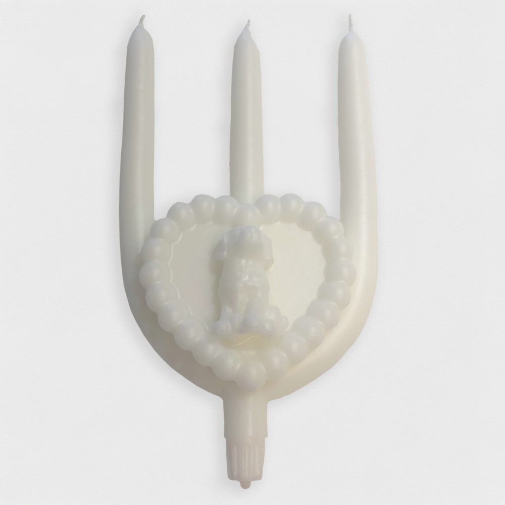 Bougie trident perles et petit chien