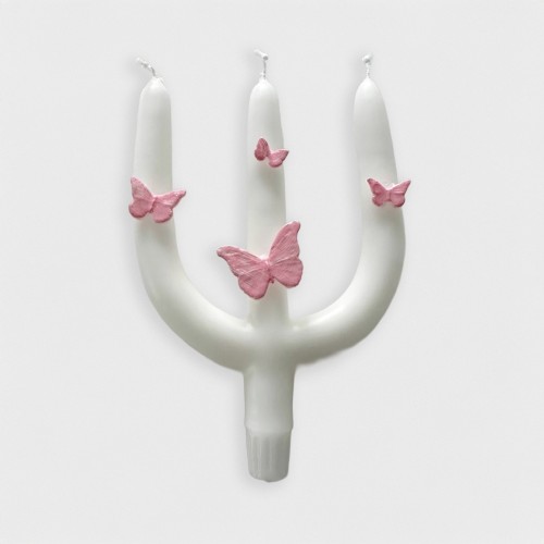 Bougie trident papillons roses