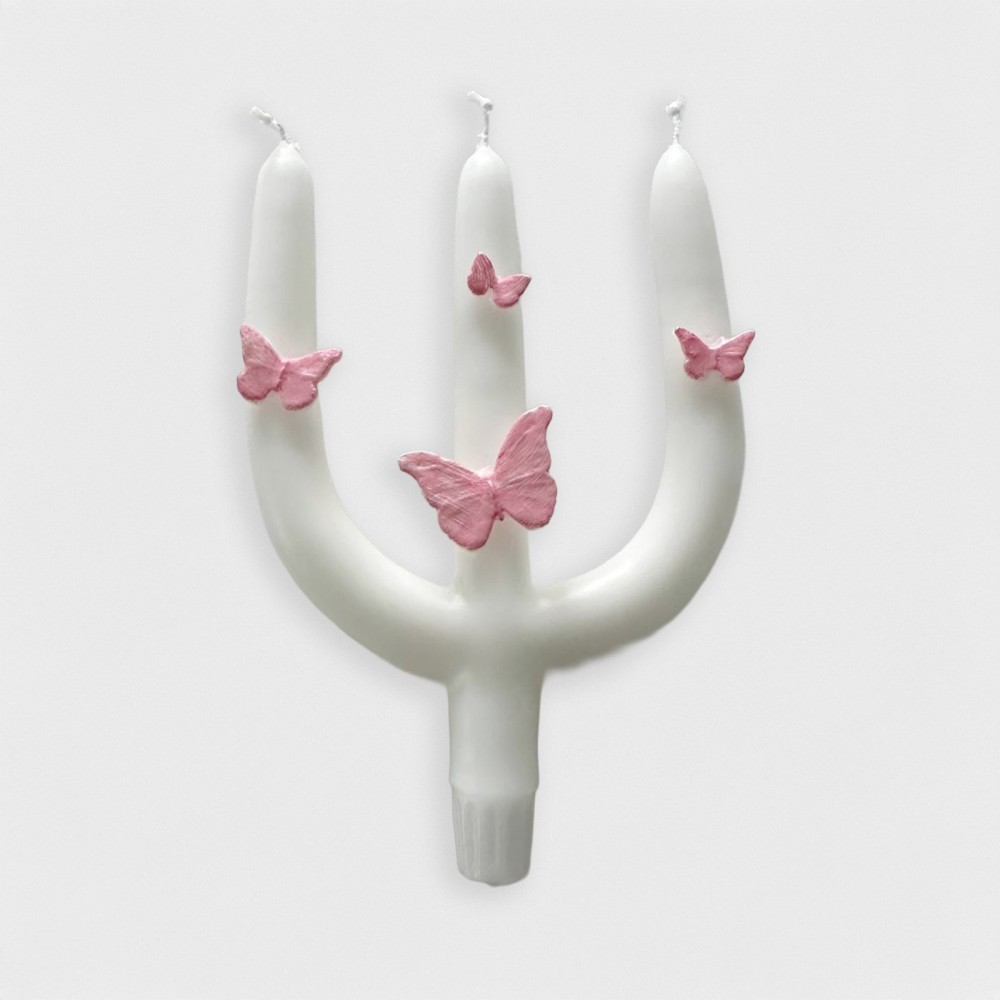 Bougie trident papillons roses