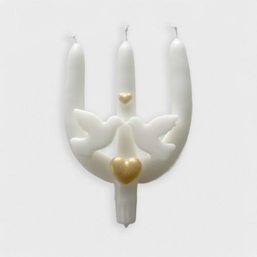 Bougie trident colombe et cœurs or
