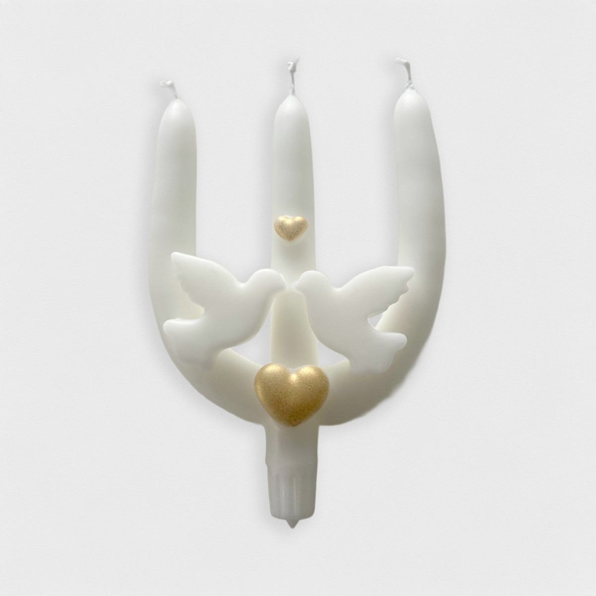 Bougie trident colombe et cœurs or