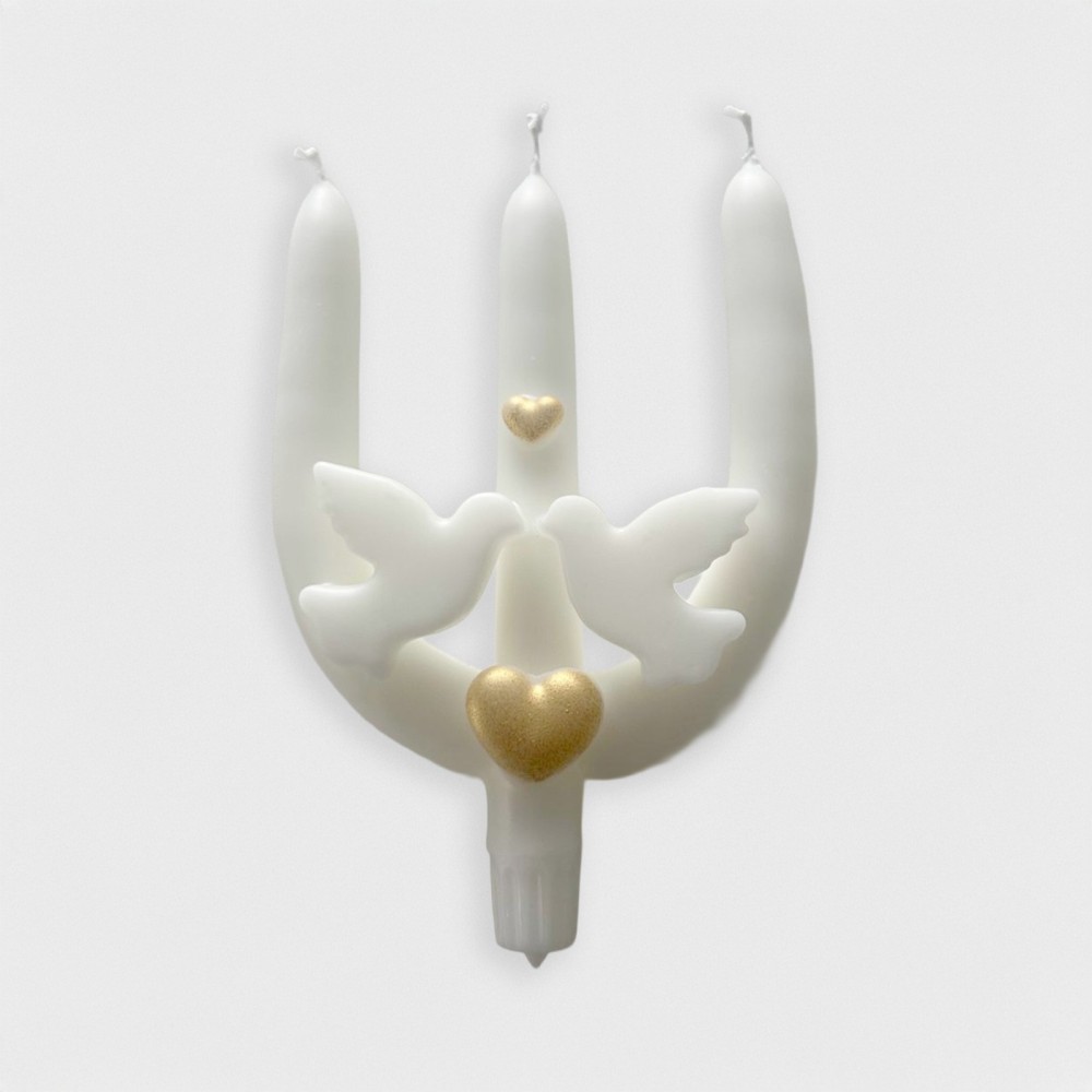 Bougie trident colombe et cœurs or